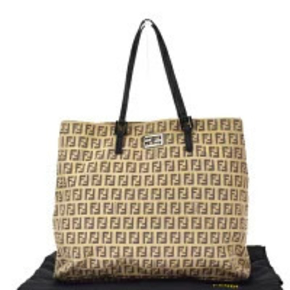 Fendi Zucca Handbag Tote Beige Canvas Leather